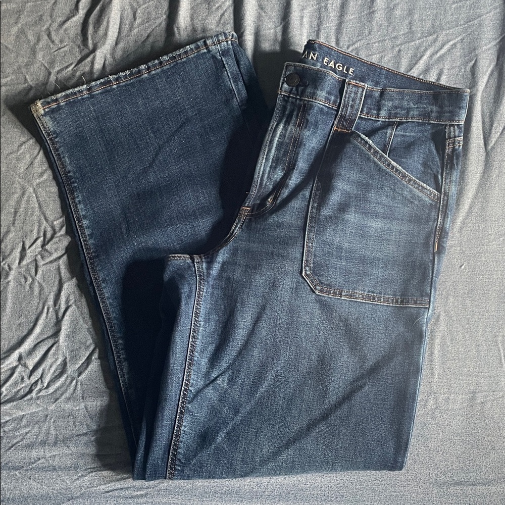 American Eagle Outfitters Dark Blue high rise wide leg Jeans size 12 long
